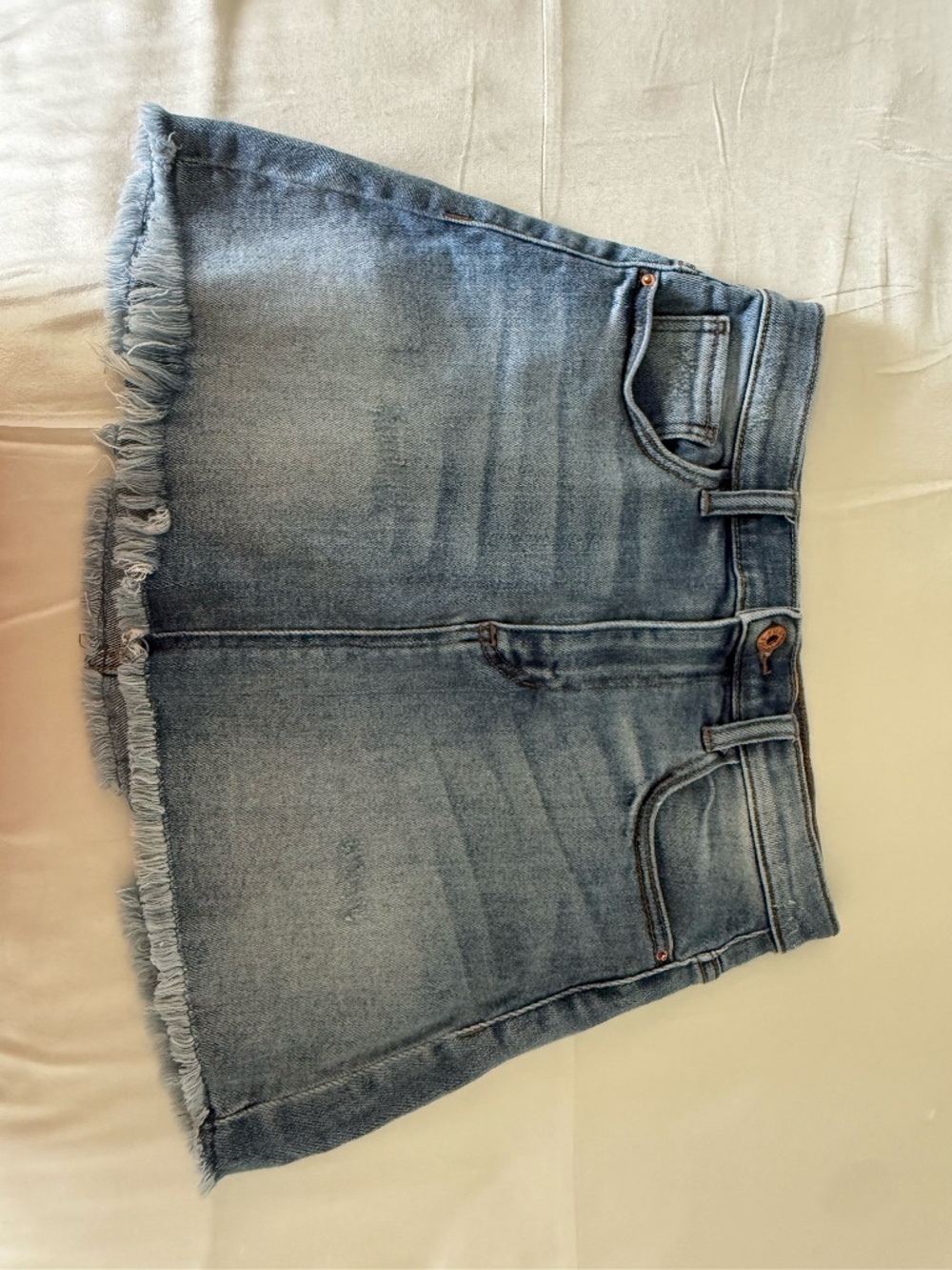 Sneaked Medium Wash Distressed Denim Mini Skirt Small